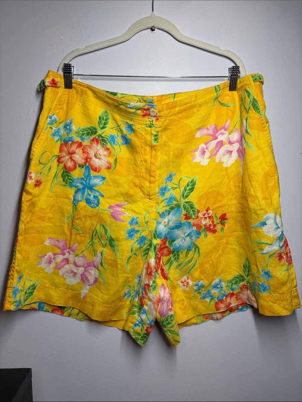 Ralph Lauren Linen Yellow Floral Women's Bermuda Shorts - Tropical Print